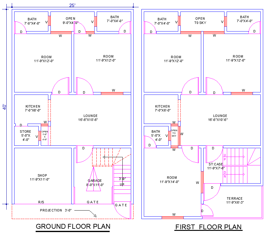 25'x40' House Plan AutoCAD DWG with 5 Bedrooms & Shop