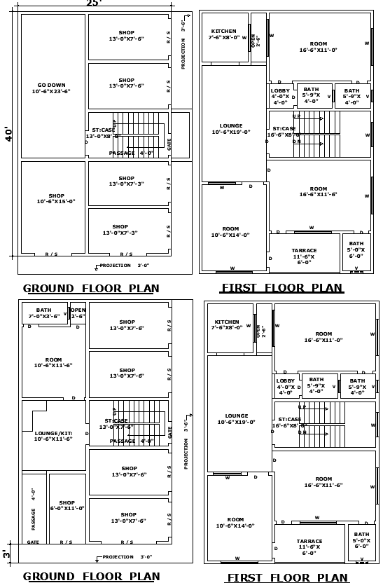 25x40 Residential and Shop AutoCAD DWG Design Plans