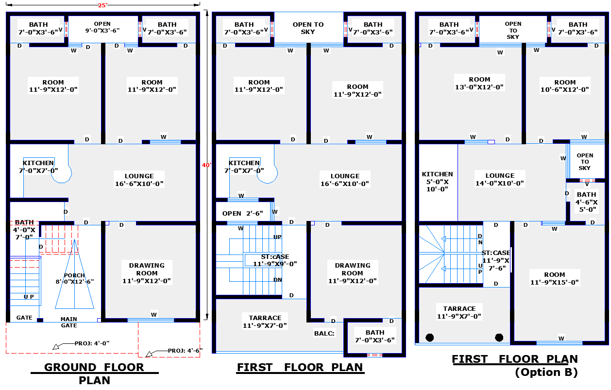 Modern Two-Storey 25x40 House Layout in AutoCAD File