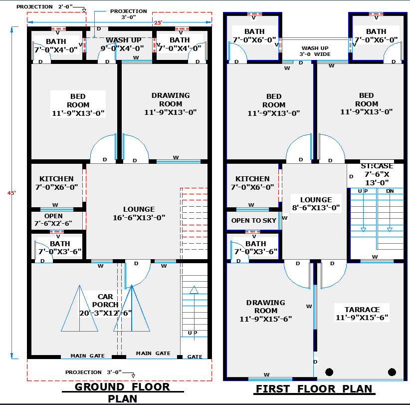 Detailed 25x45 House Plan CAD File for Residential Design