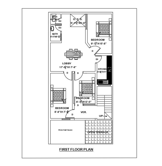 25x52 First Floor House Plan in DWG File for Designer