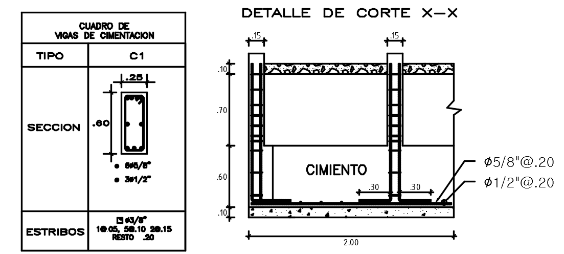 25x60cm column cross section and transverse section drawing