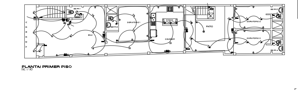 25x6m house plan first floor electrical layout AutoCAD model