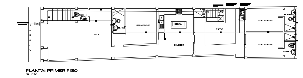 25x6m house plan first floor sanitary line plan AutoCAD model