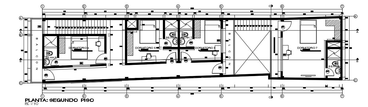 25x6m house plan second floor plan AutoCAD model