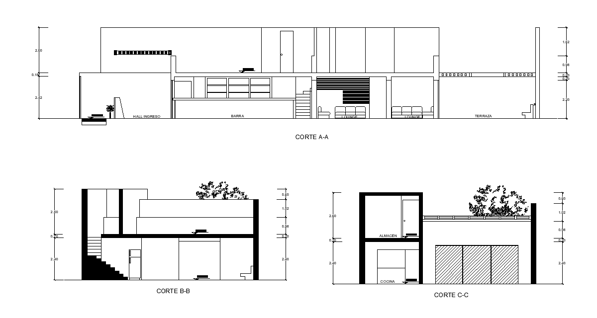 260 Square Meter Bar Center Building Download DWG File
