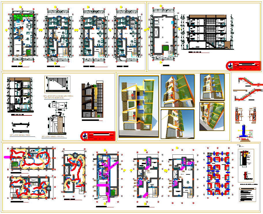 Modern 4 Level Residential House Plan Set with 10x18m Layouts