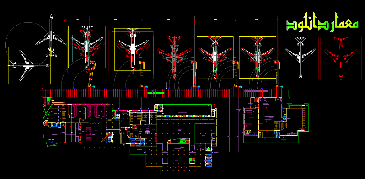 Airport Design AutoCAD Drawing with Airplane Layouts and Floor Plans