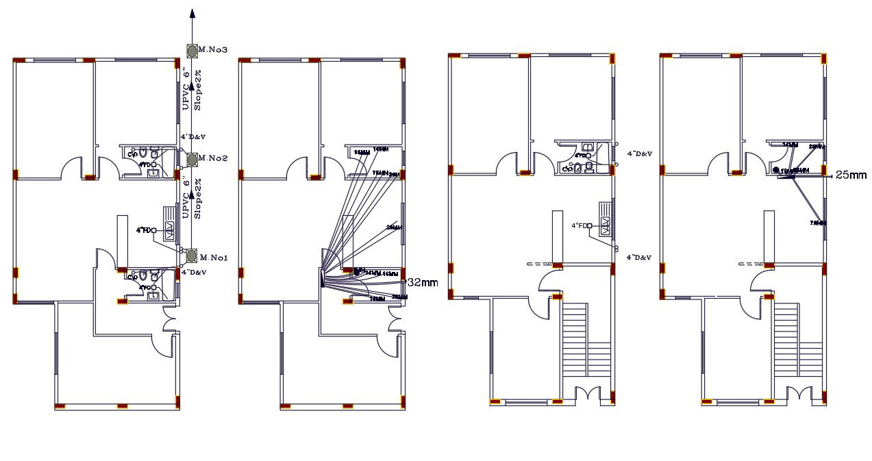 26 By 55 Feet House Sanitary Ware Plan DWG File