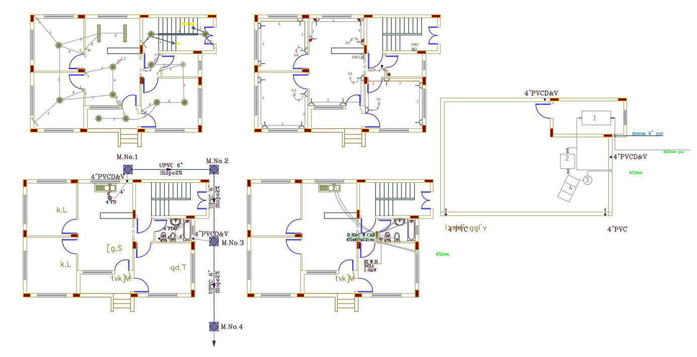 26' X 40' Feet House Plumbing And Electrical Layout Plan DWG File