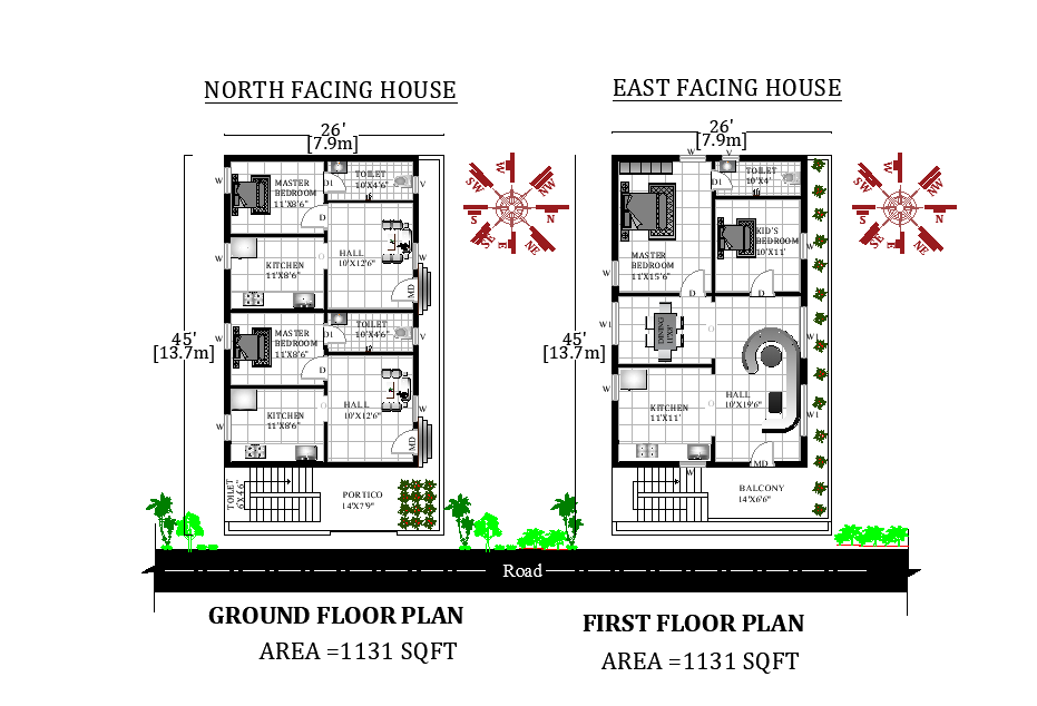 26'X45' Beautiful North and East facing G+1 House Plan as per vastu Shastra,Autocad DWG and Pdf file details.