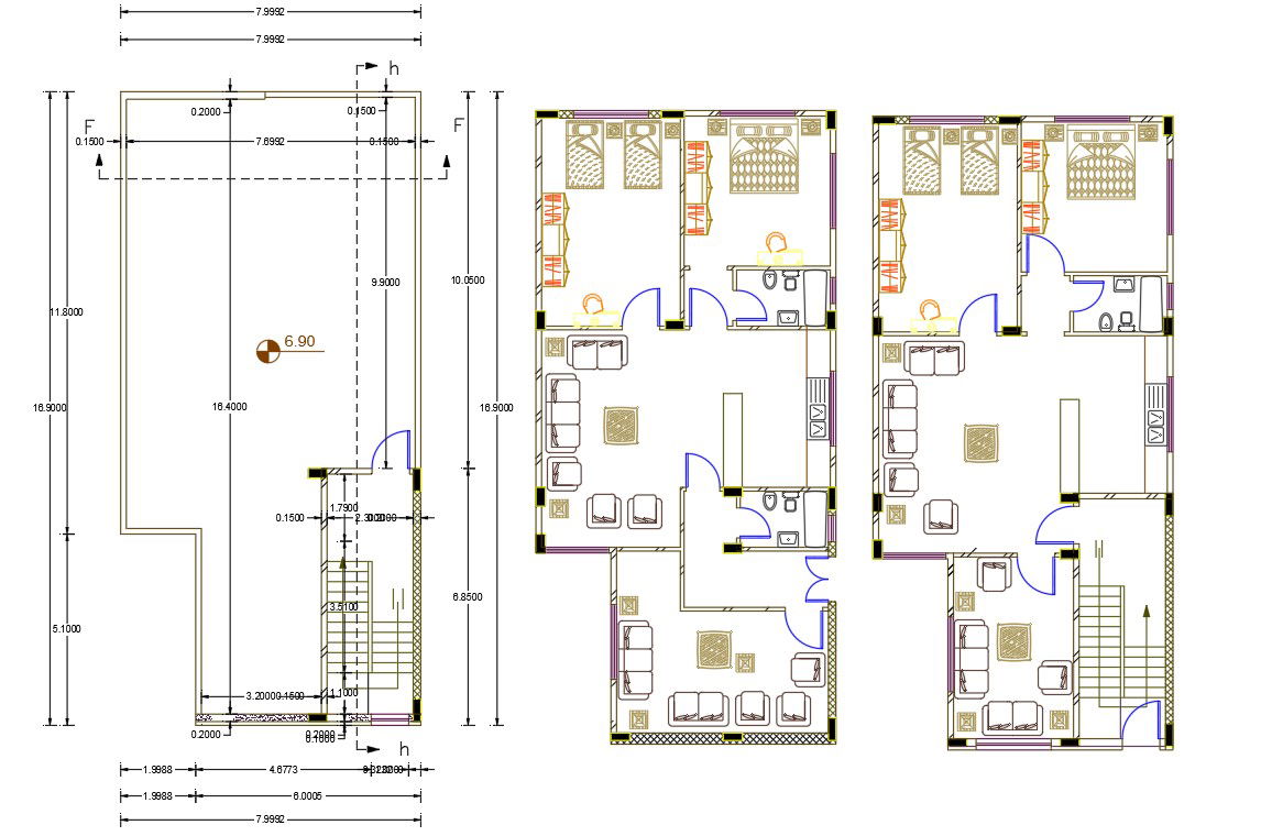 26' X 55' House Furniture Layout Plan DWG File