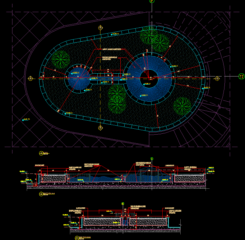 Circular Fountain AutoCAD DWG Layout with Plan and Section Details