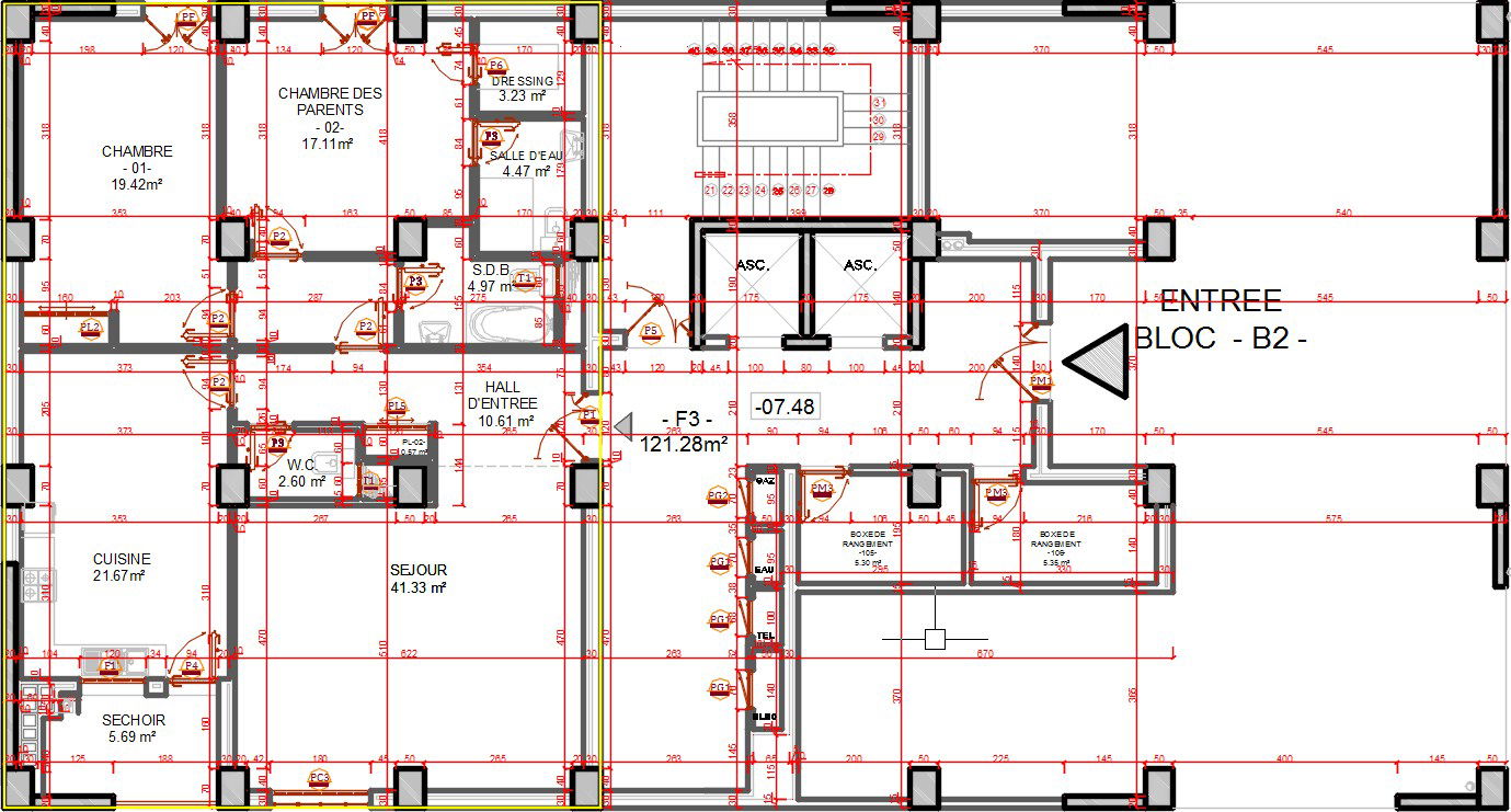 26x14m apartment entrance floor plan DWG drawing is given in this file