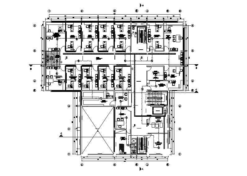 26x25m government office plan is given in this Autocad drawing file. Download now.