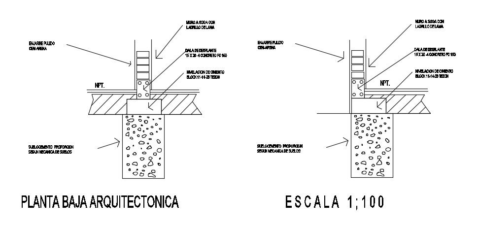 26x50m house plan of the foundation section view is given in this AutoCAD model. Download now.