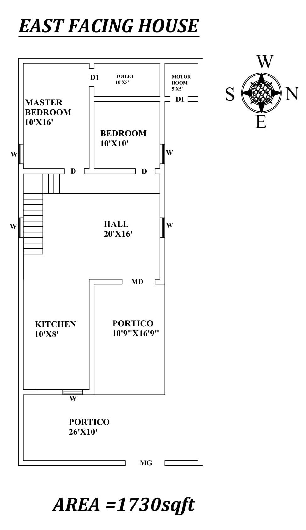 27'6"X61' The Perfect 2bhk East facing House Plan As Per Vastu Shastra.Autocad DWG and Pdf file details.