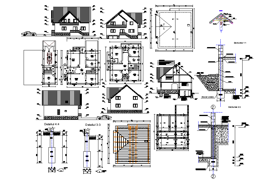 Simple House Detail DWG File with Floor Plan and Structural Sections