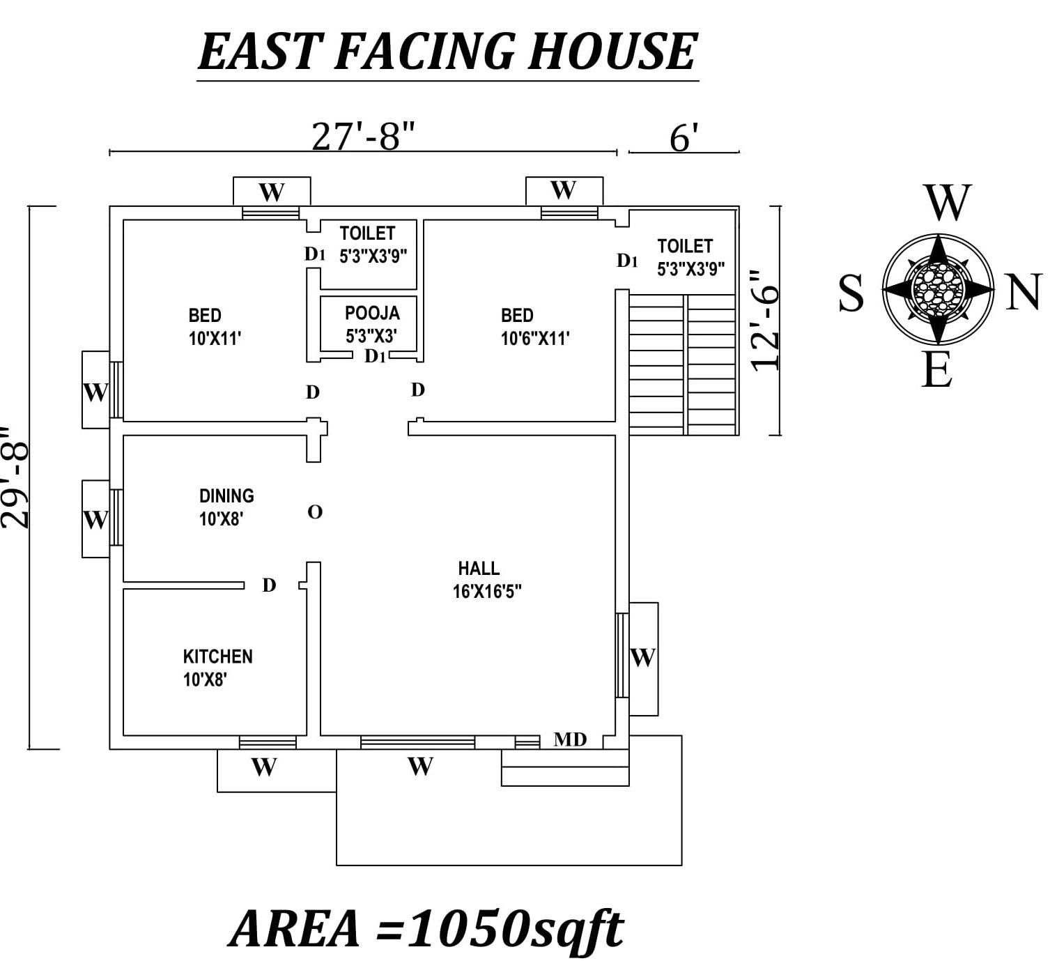 27'8" x29'8" The Perfect 2bhk East facing House Plan As Per Vastu Shastra.Autocad DWG and Pdf file details