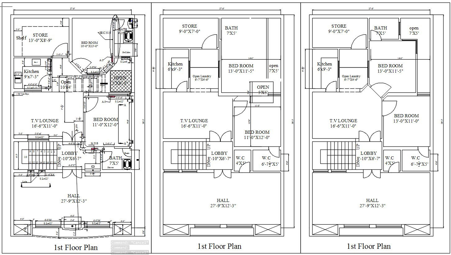 27,9x50,3 Residential First Floor Plan in AutoCAD Format