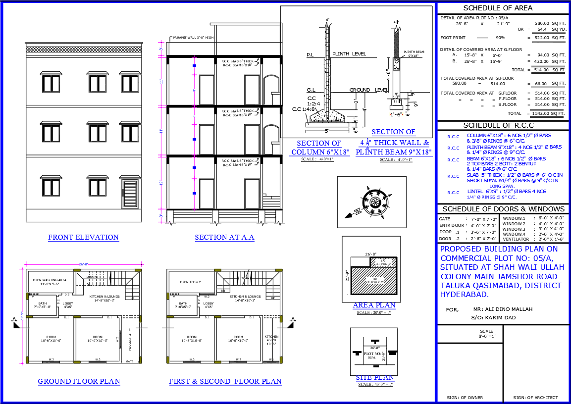 Residential House Floor Plan 27’x22’ Feet Submission DWG File