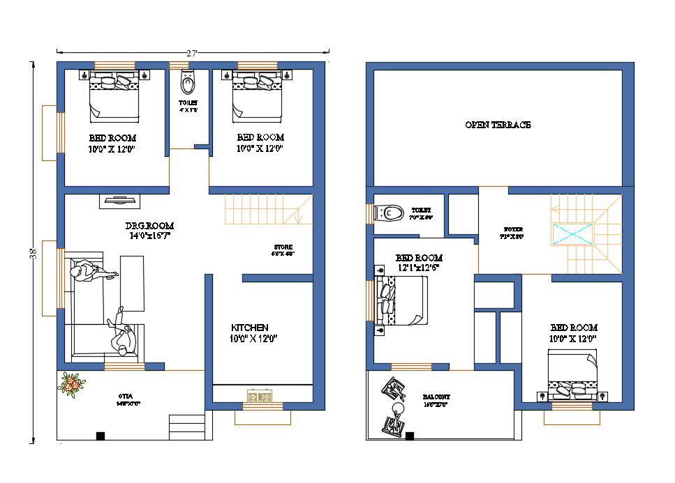 27X38 Feet House Layout Plan Drawing Download DWG File