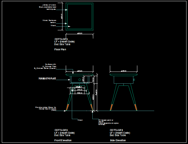 2D Table AutoCAD Drawing with Furniture Plan and Elevation Views