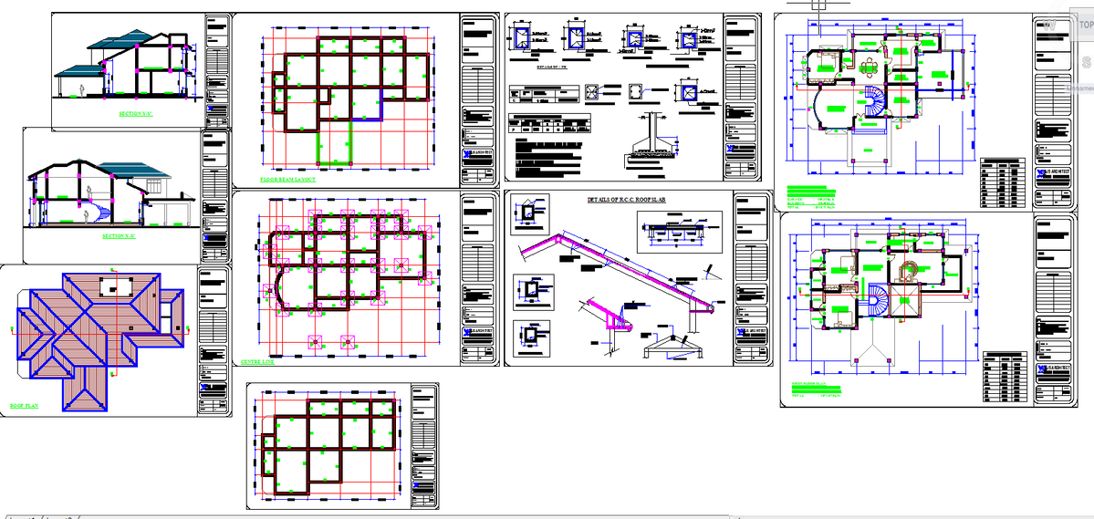 Modern House Architectural Detail with Floor Plans Sections, Elevation
