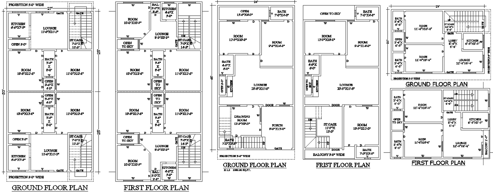 27ft to 50ft House Plan Simple Layout DWG AutoCAD Blocks