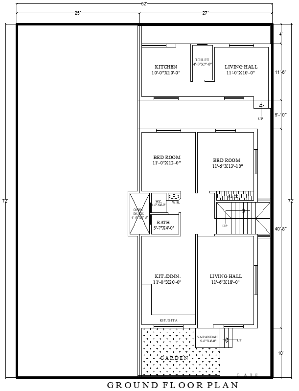 AutoCAD 27ftx72ft House Plan Ground Floor DWG Layout