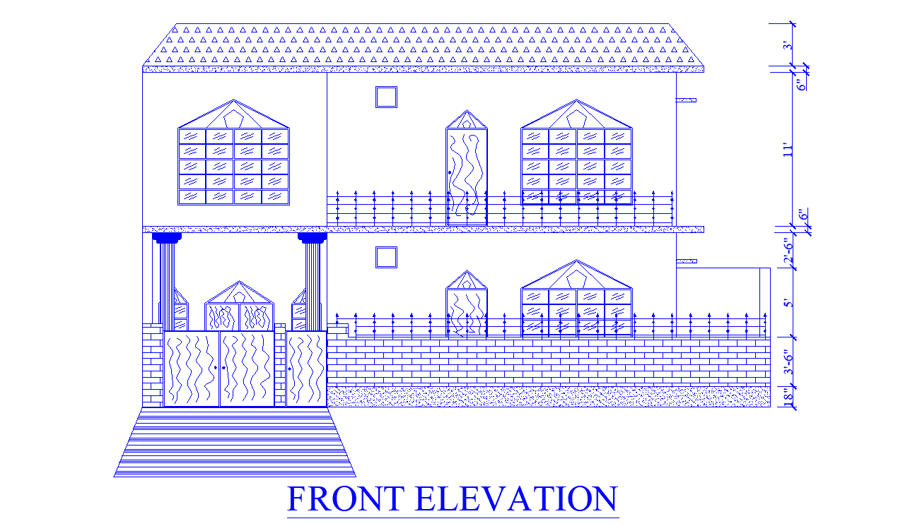 27' height G+1 house beautiful front elevation design available in this DWG file.