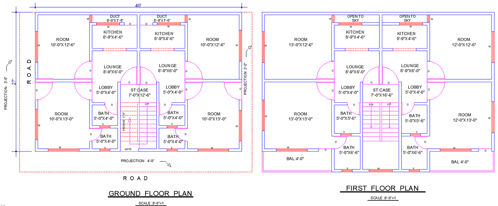 27x40 8 Bedroom House Plan with Lounges and Extras DWG CAD File