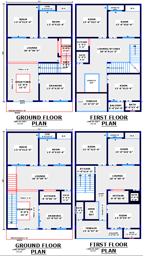 27x40 Home Plan with Rooms, Kitchen, Stairs Layout in DWG File