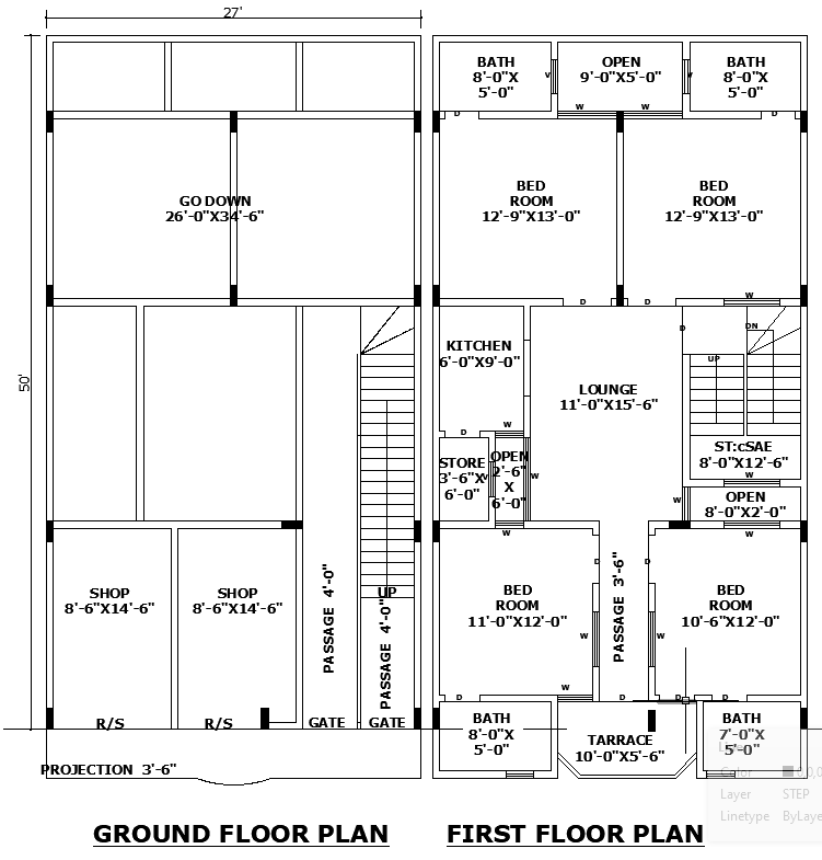 27x50 Mixed Use Commercial Residential Plan CAD Drawing File