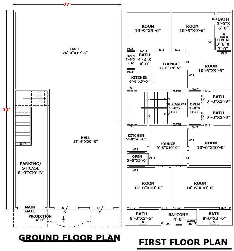 27x50 Grand Residence House plan CAD Drawing with Detailed Layout