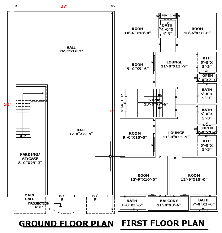 27x50 Grand Residence House Plan DWG CAD File with Floor Layout