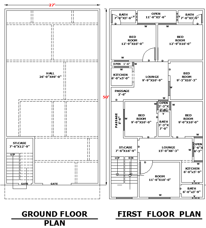 27x50 Grand Residence House Plan with Elevations and Sections