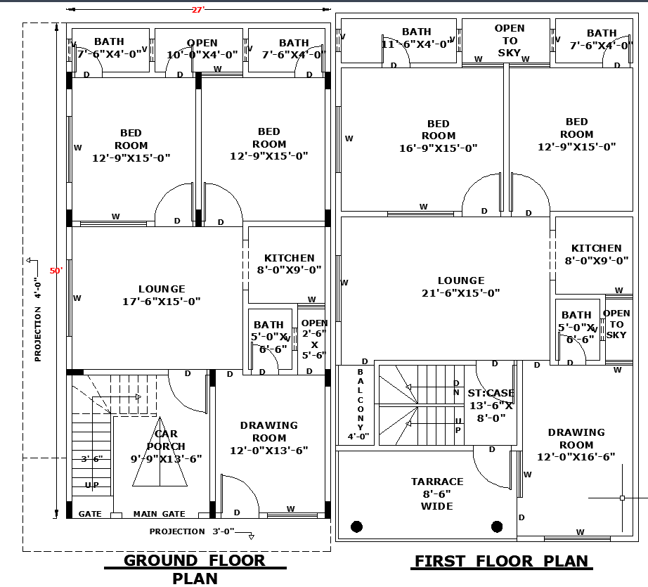 27x50 Home Architectural Layout CAD File for Residential Planning