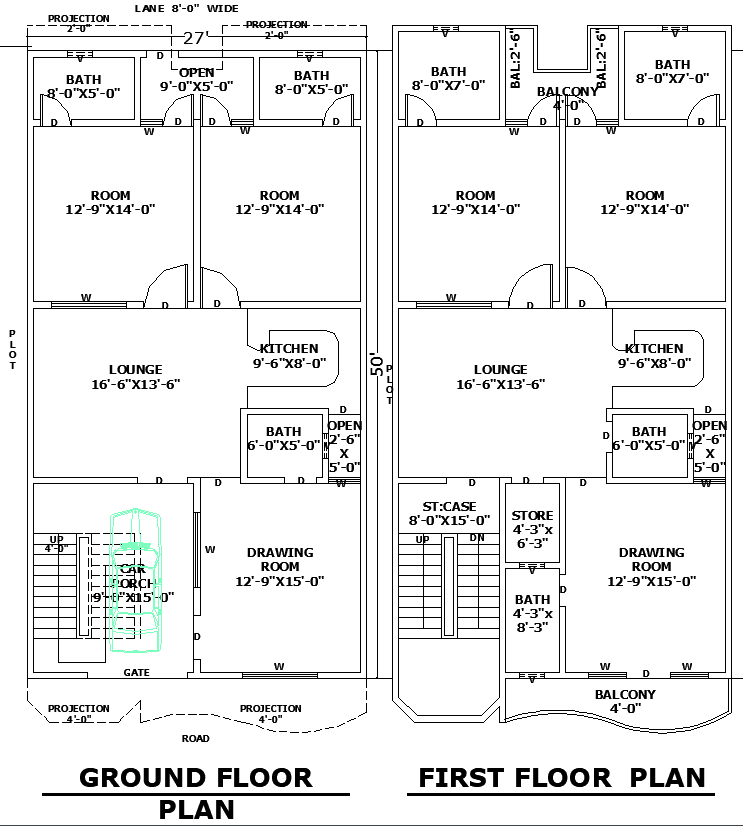 27x50 Residential House Plan in AutoCAD DWG Format for Architects