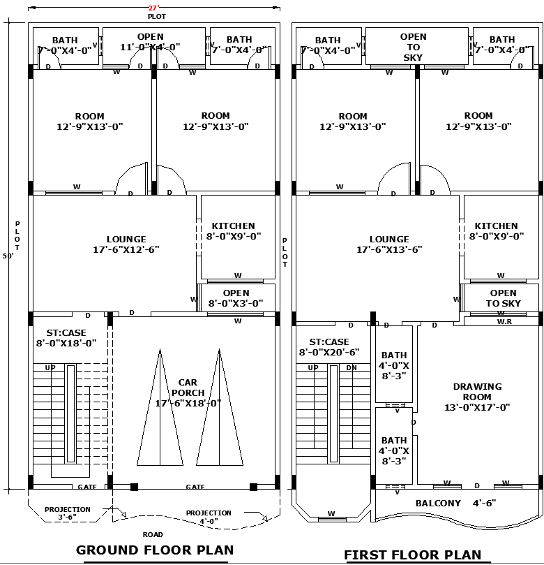 27x50 Home Architectural Layout CAD Drawing File for Designers