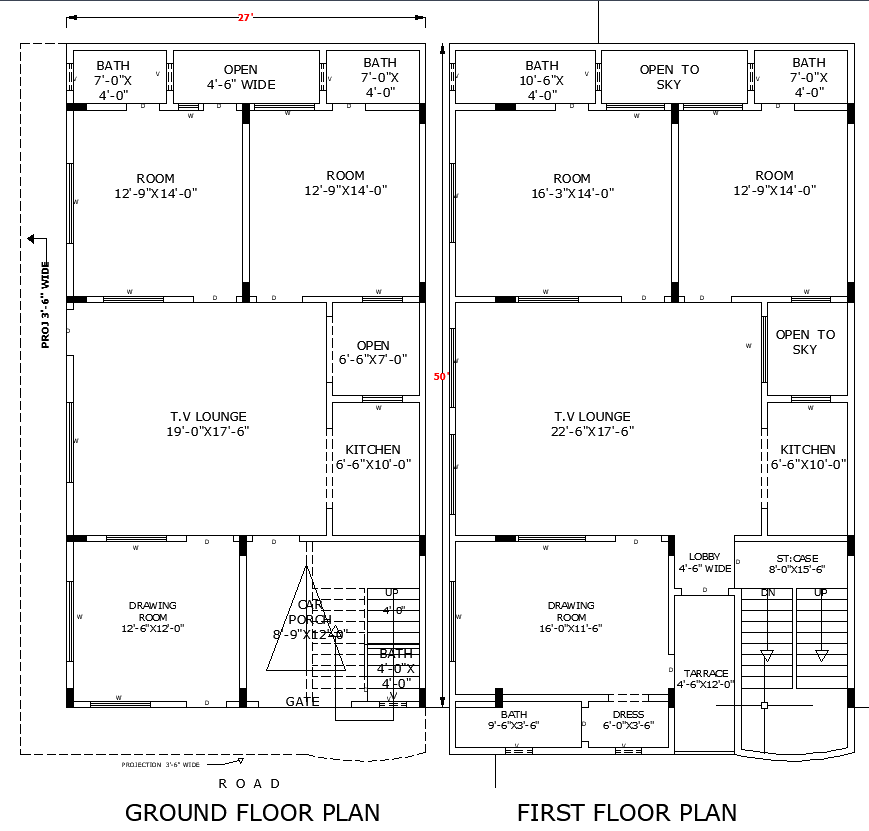 27x50 Home Layout DWG File for Residential Floor Plan Design