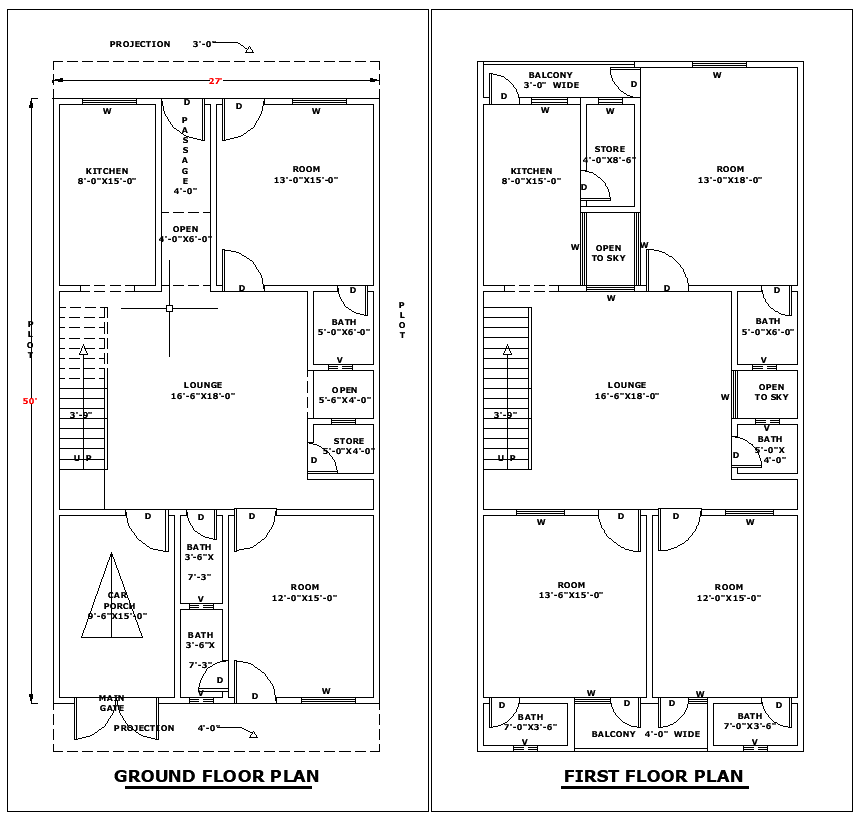 27x50 Residential Floor Plan AutoCAD File for Home Layout Design