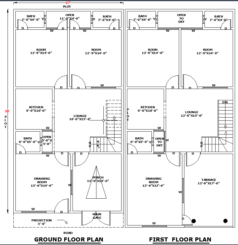 27x50 House Layout DWG CAD File for Residential Space Planning