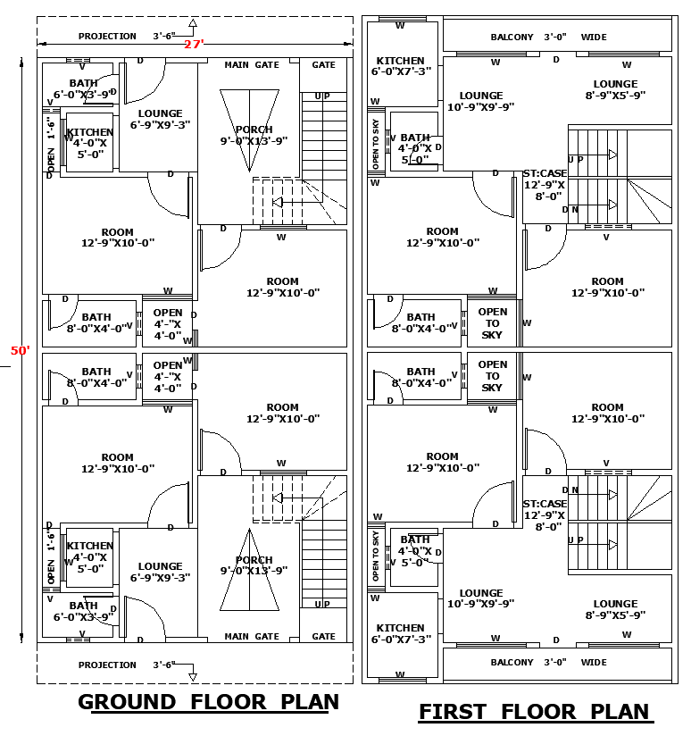 27x50 Home Layout DWG File for Residential Floor Design Single-Storey