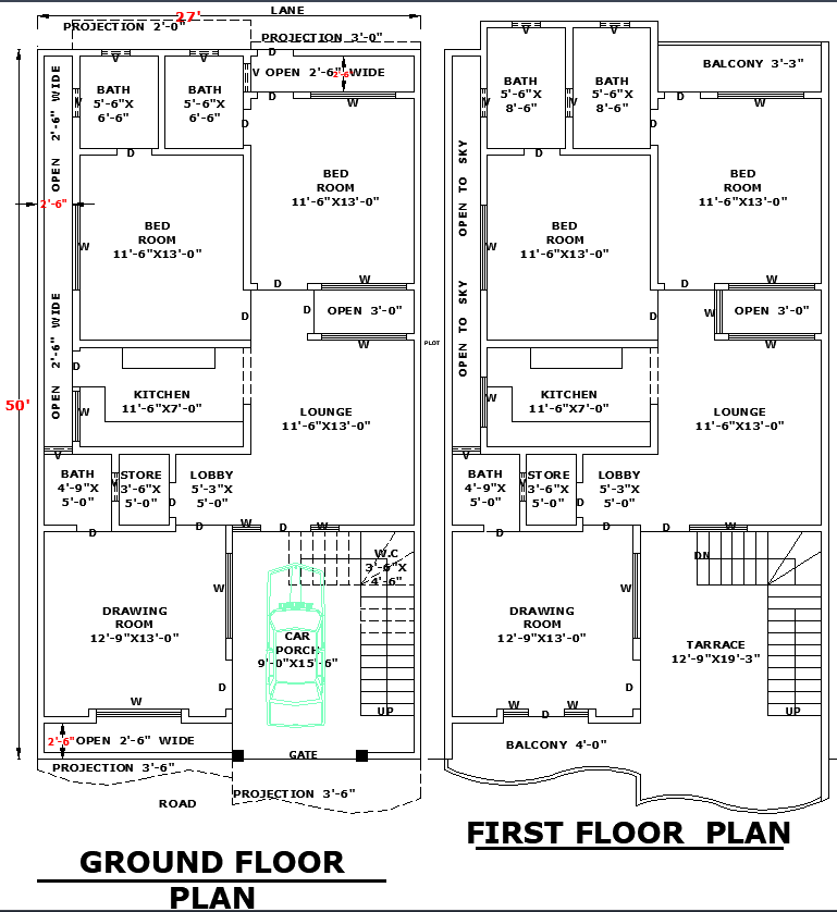 2727x50 Single-Floor Residential Floor Plan with AutoCAD DWG Format