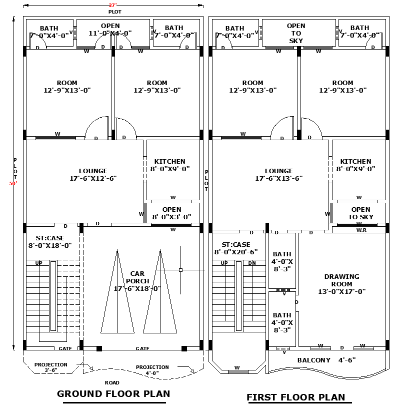 27x50 Residential Home Layout Plan With AutoCAD Drawing Format