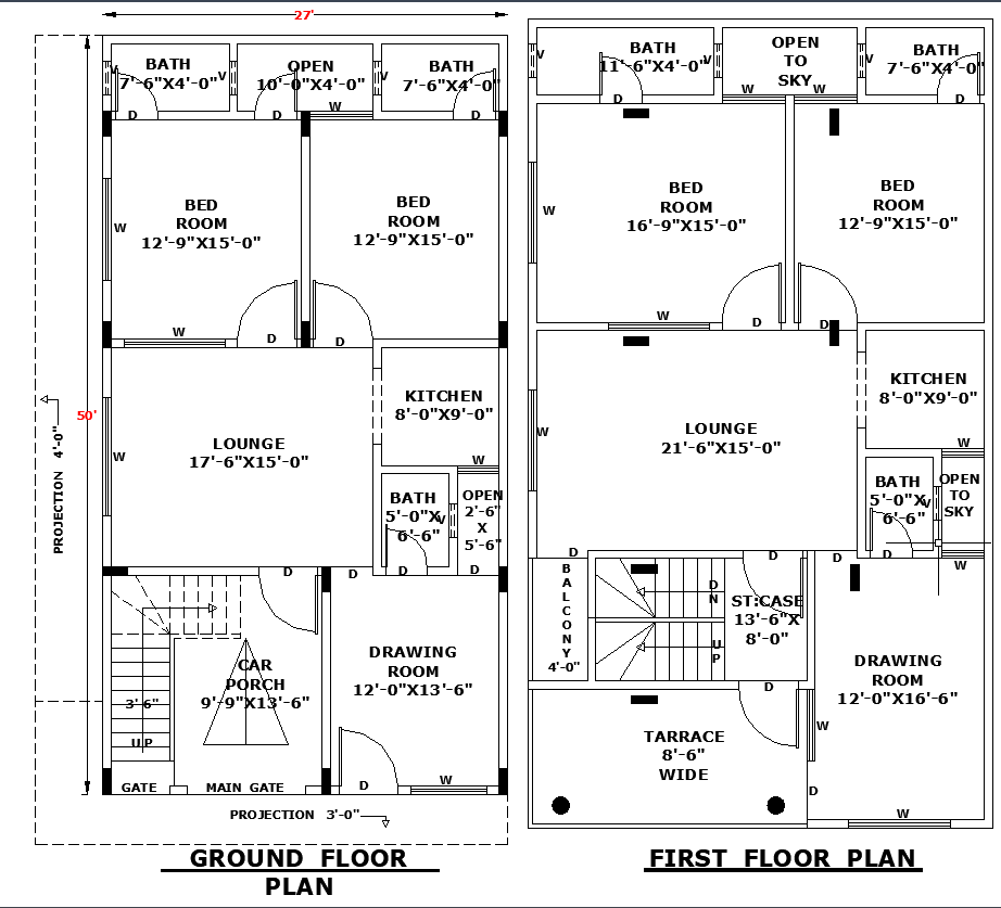 27x50 House Layout plan in DWG CAD File For Residential Design