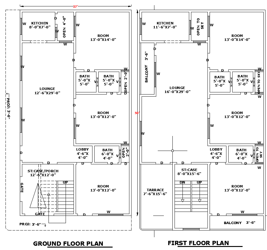 27x50 House Design Layout in DWG File for Residential planning