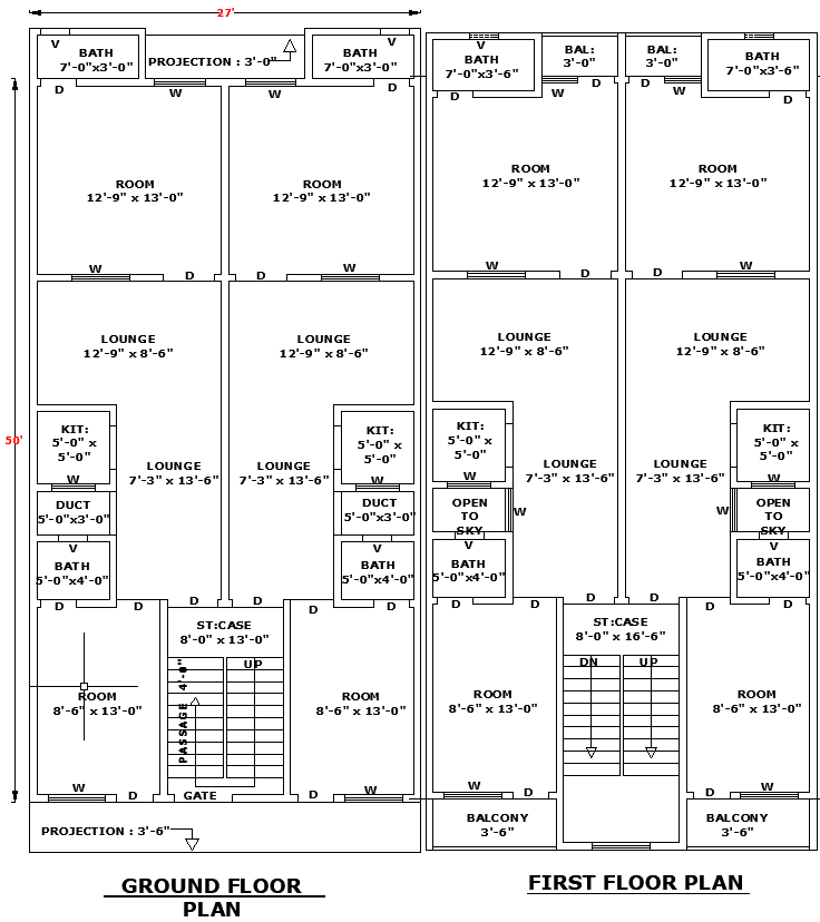 27x50 Residential Home Floor Design Layout in CAD Drawing File