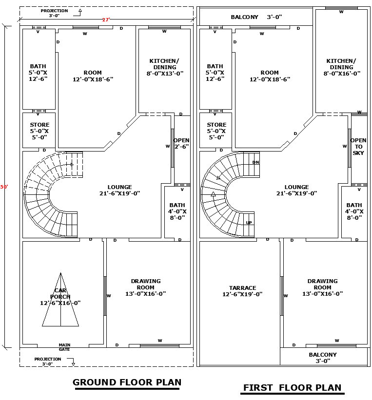 27x50 Single-Storey Home Design Layout plan in AutoCAD Format